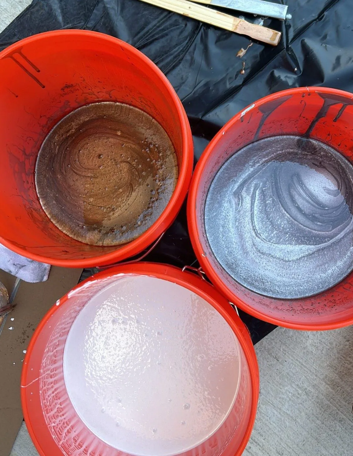 Color flake and resin staged for the job