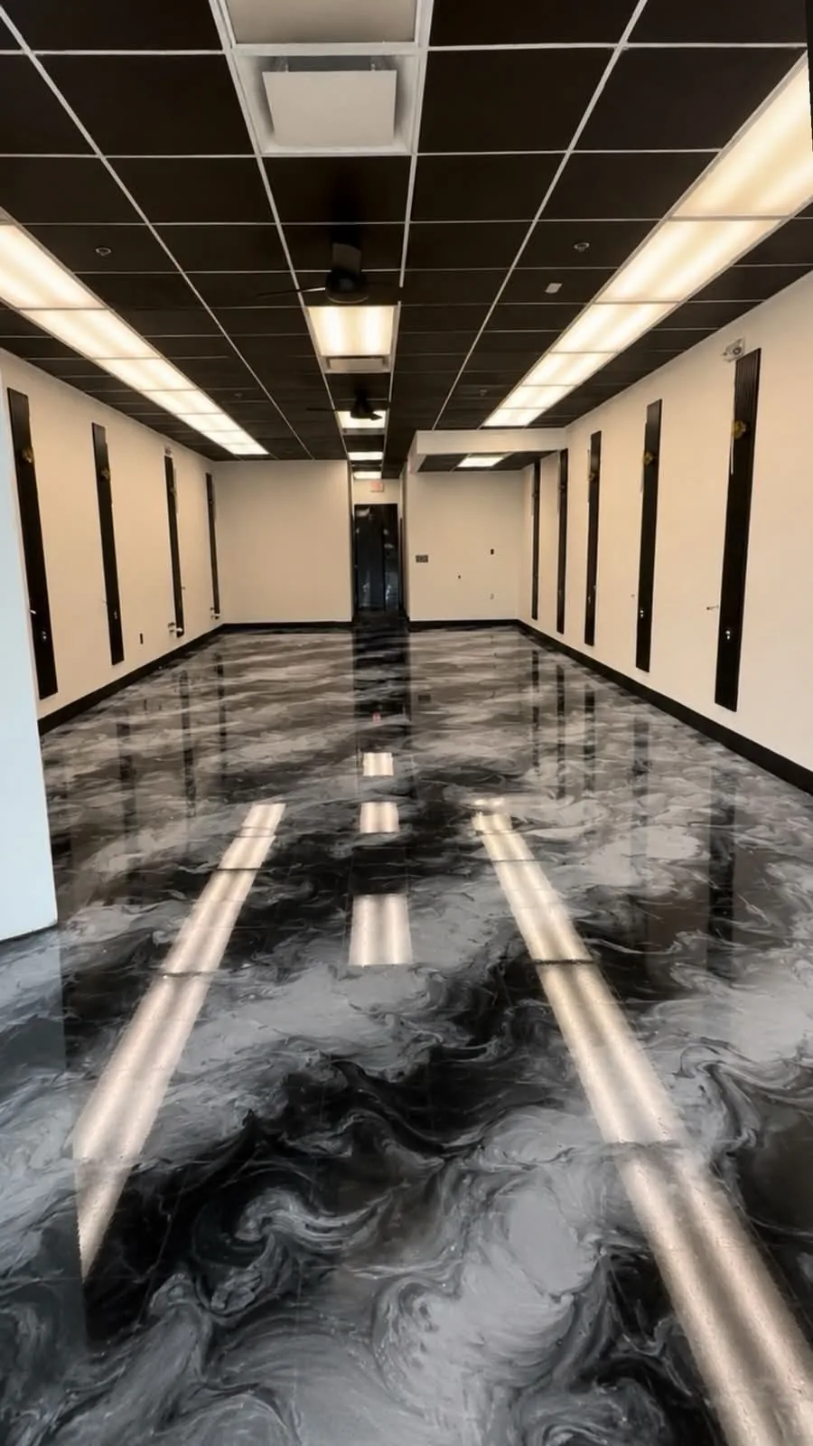 Black and white marble metallic epoxy floor